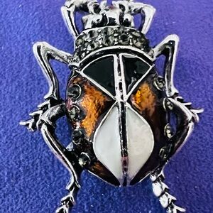 Women’s Beetle pin Amber, Black & White. AMAZING